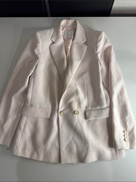 Mango Jackets & Blazers - Mango Pale Pink Double-Breasted Blazer with Gold Buttons
